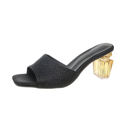 Block Heel Plain Slide Sandals