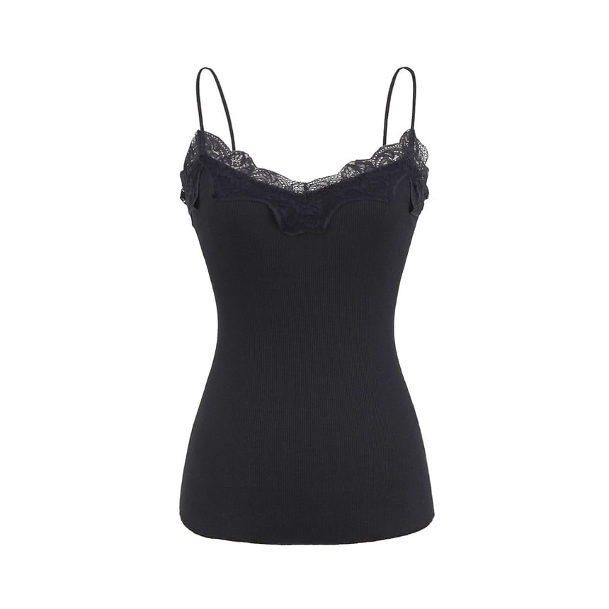 Ribbed Lace Trim Camisole