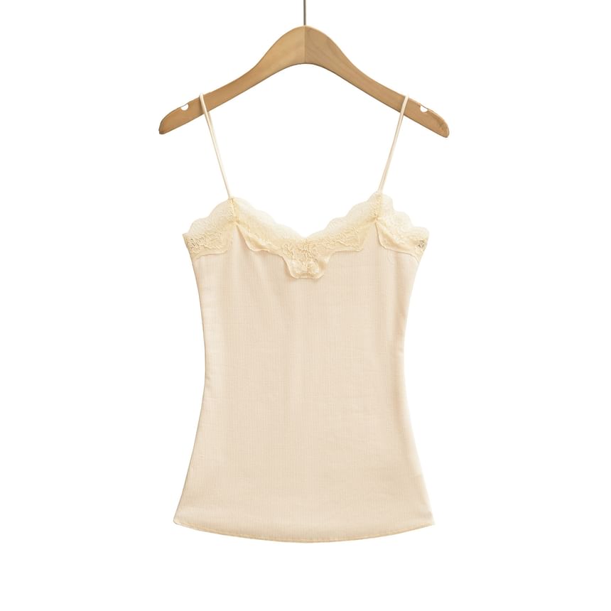 Ribbed Lace Trim Camisole