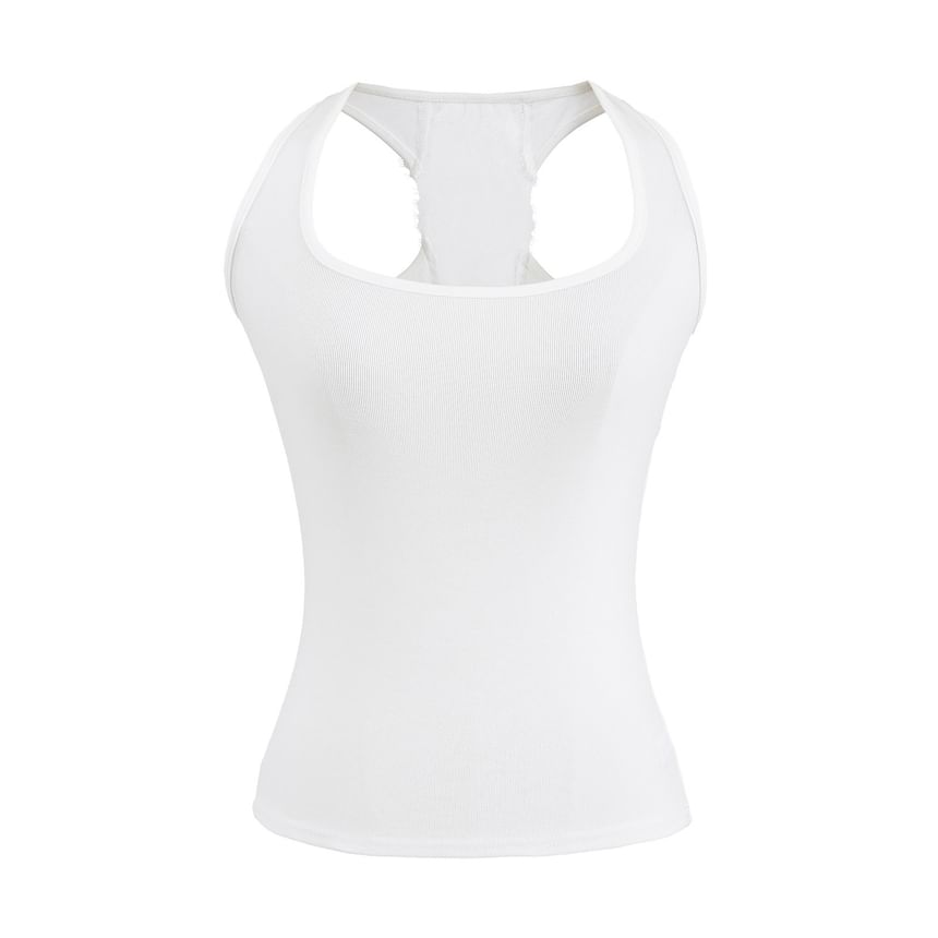 Ribbed Racerback Lace Panel Tank