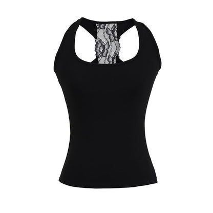 Ribbed Racerback Lace Panel Tank
