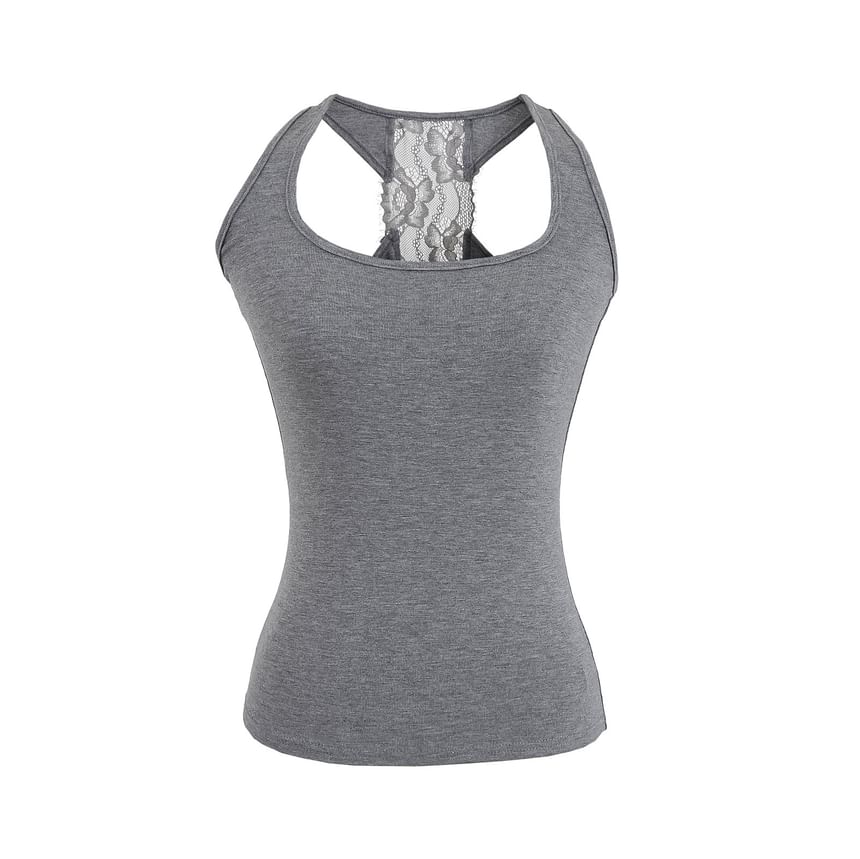 Ribbed Racerback Lace Panel Tank