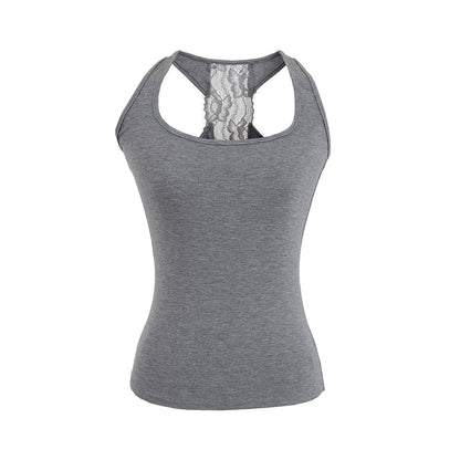 Ribbed Racerback Lace Panel Tank