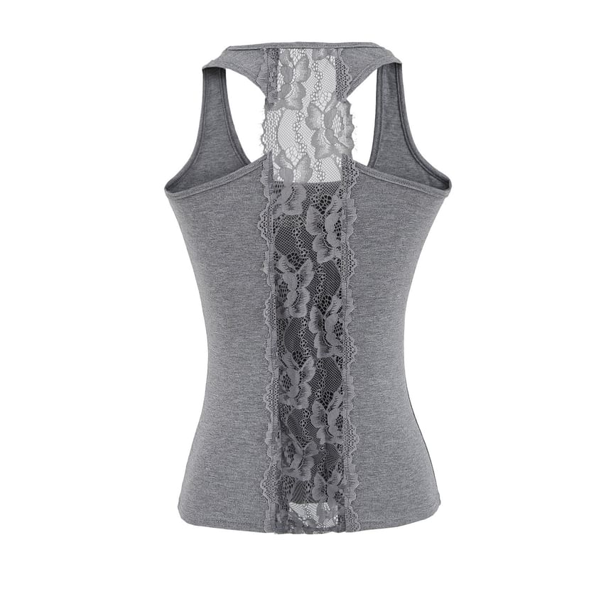 Ribbed Racerback Lace Panel Tank