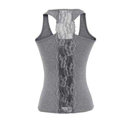 Ribbed Racerback Lace Panel Tank