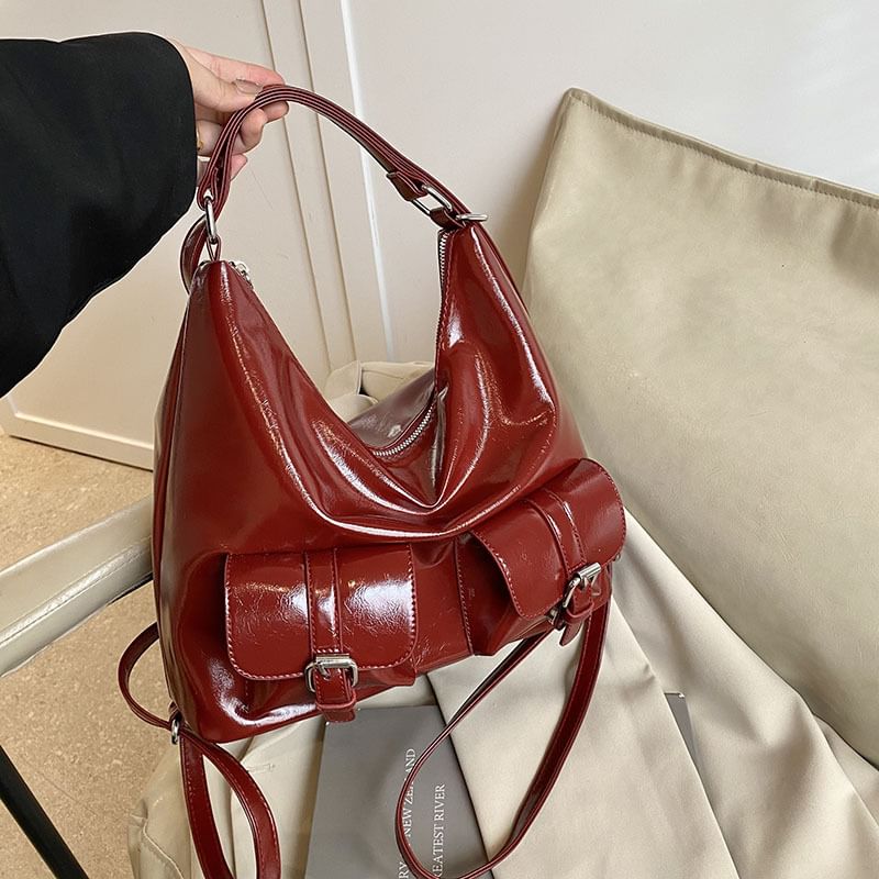 Multi-Pocket Faux Leather Backpack