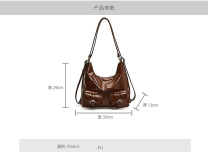 Multi-Pocket Faux Leather Backpack