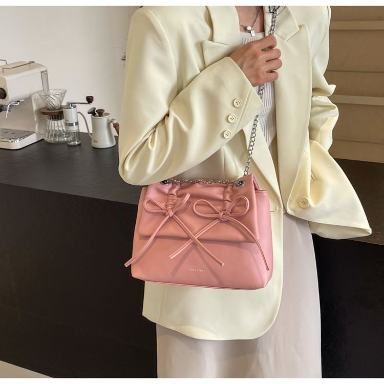 Chain Strap Bow Faux Leather Shoulder Bag
