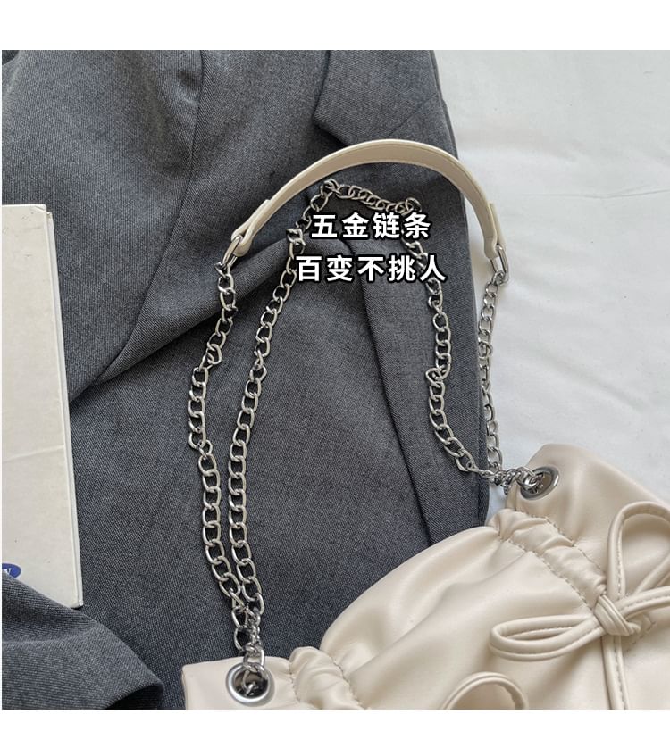 Chain Strap Bow Faux Leather Shoulder Bag