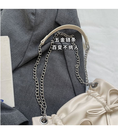 Chain Strap Bow Faux Leather Shoulder Bag