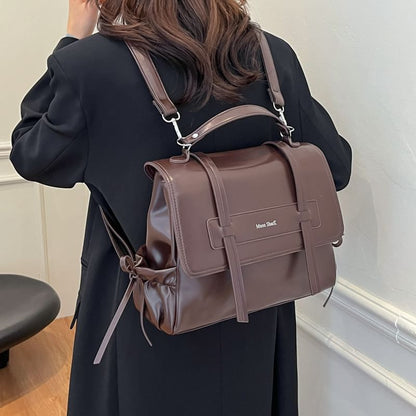 Lettering Faux Leather Backpack