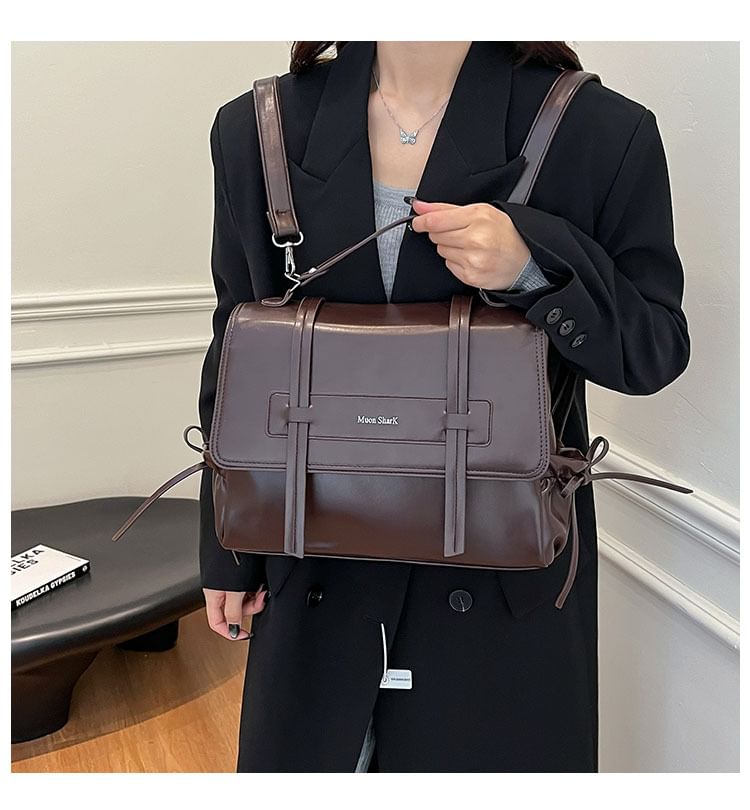 Lettering Faux Leather Backpack