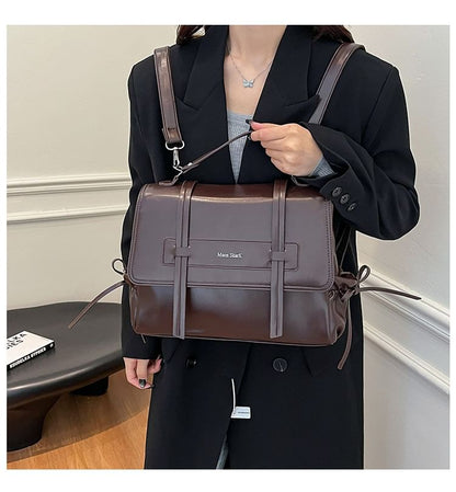 Lettering Faux Leather Backpack