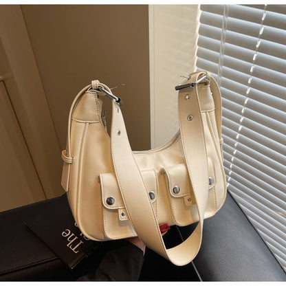 Multi-Pocket Faux Leather Shoulder Bag