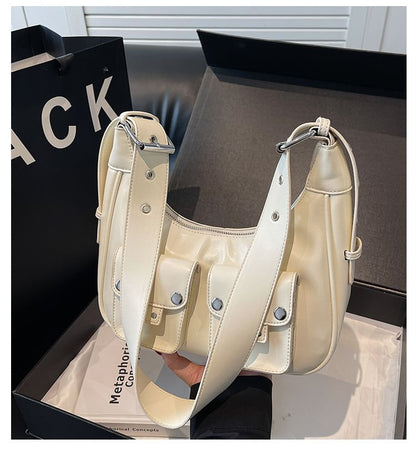 Multi-Pocket Faux Leather Shoulder Bag
