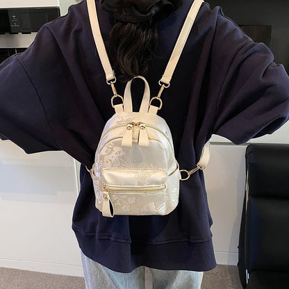 Flower Embroidered Multi-Pocket Backpack