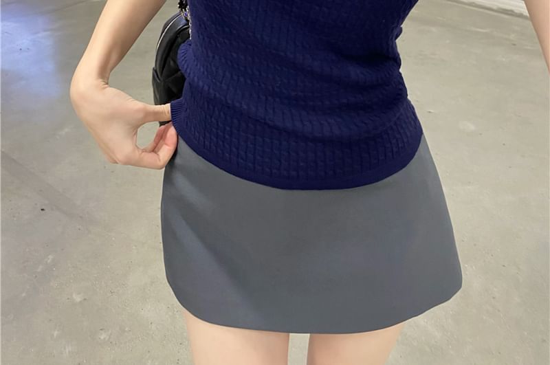 Cropped Knit Two-Piece with Lace Trim & Scoop Neck