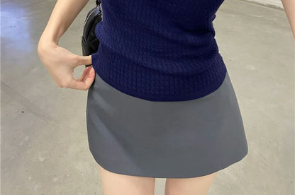 Cropped Knit Two-Piece with Lace Trim & Scoop Neck