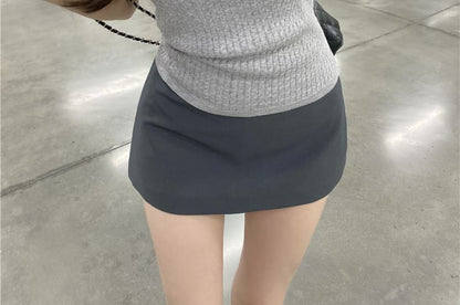 Cropped Knit Two-Piece with Lace Trim & Scoop Neck