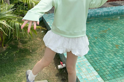 High-Waisted Mini Skirt & Cold Shoulder Lace Sweatshirt Set