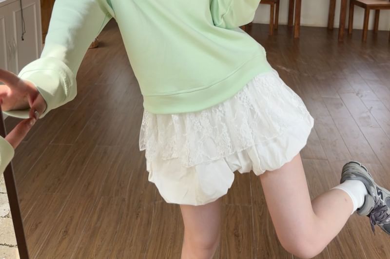 High-Waisted Mini Skirt & Cold Shoulder Lace Sweatshirt Set