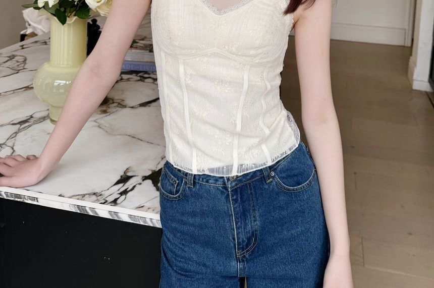 Padded Lace V-Neck Cami Top