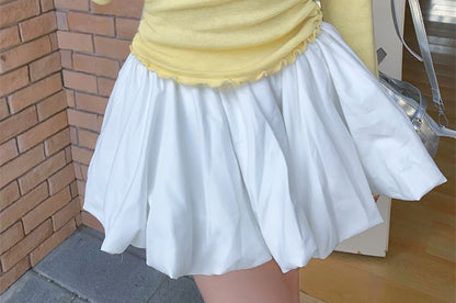 One-Shoulder Ruched Lace Panel Top