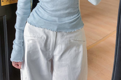 One-Shoulder Ruched Lace Panel Top