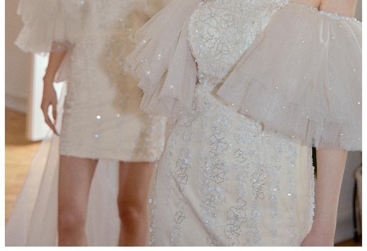 Off-Shoulder Sequin Bow Back Mini Sheath Cocktail Dress