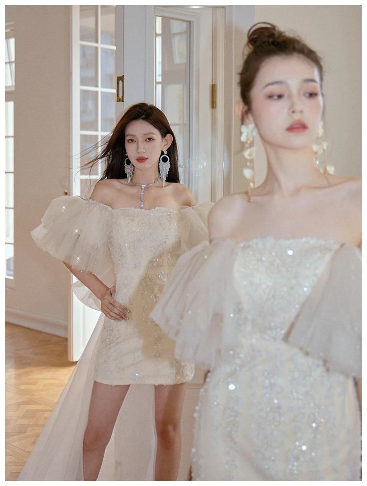 Off-Shoulder Sequin Bow Back Mini Sheath Cocktail Dress