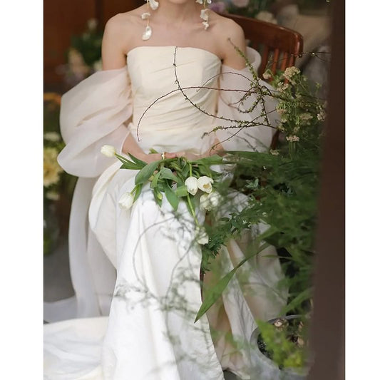 Off-Shoulder Plain Slit A-Line Evening Gown