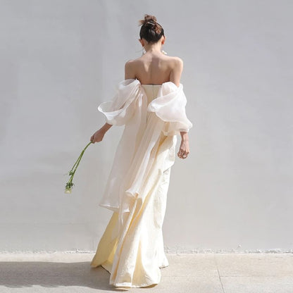 Off-Shoulder Plain Slit A-Line Evening Gown
