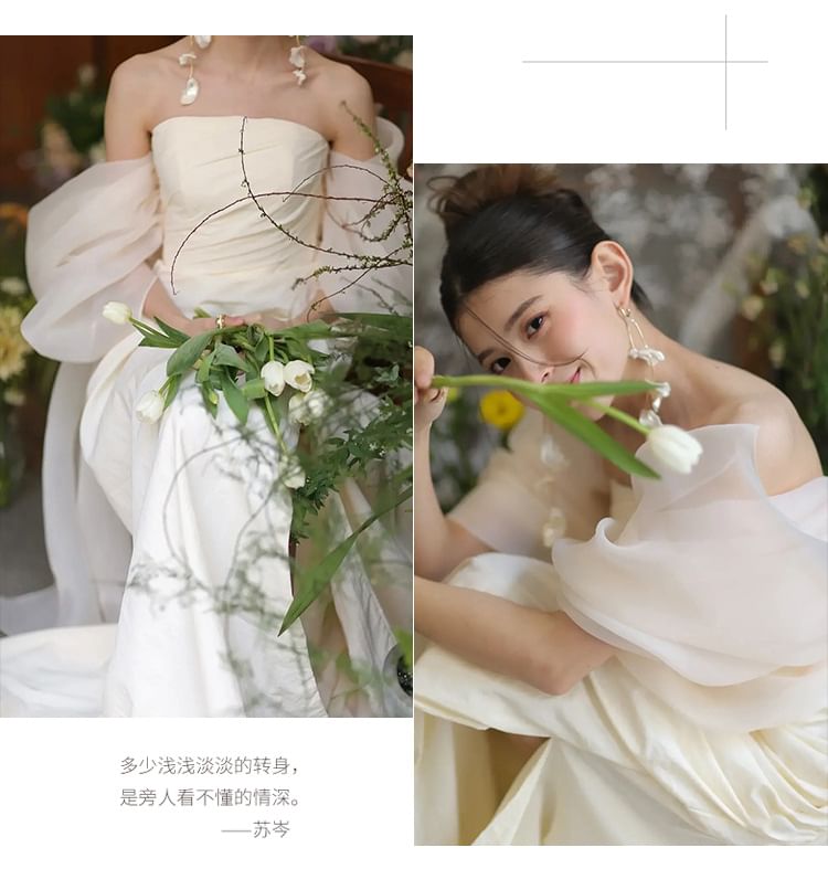 Off-Shoulder Plain Slit A-Line Evening Gown
