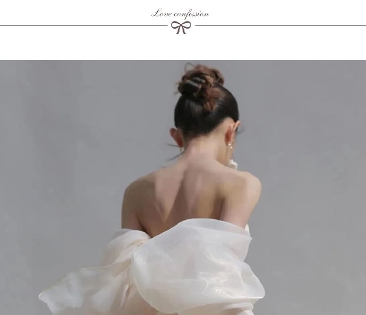 Off-Shoulder Plain Slit A-Line Evening Gown