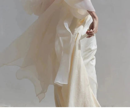 Off-Shoulder Plain Slit A-Line Evening Gown