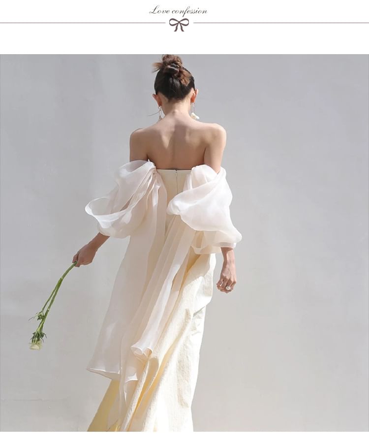 Off-Shoulder Plain Slit A-Line Evening Gown