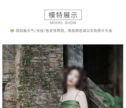 Spaghetti Strap Plain Flower Accent Asymmetrical Ruffle Trim Maxi Sheath Evening Dress