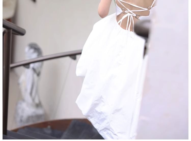 Spaghetti Strap Plain Bubble Hem High Low A-Line Short Wedding Dress