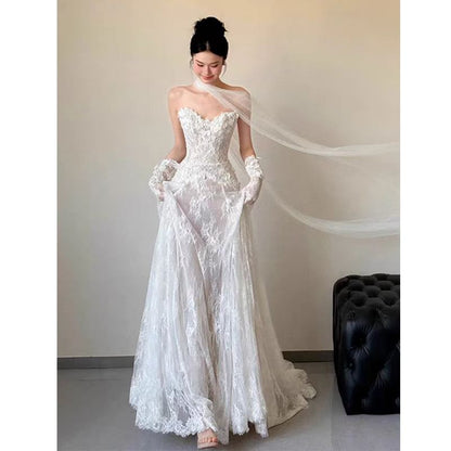 Lace Wedding Tube Plain A-Line Gown