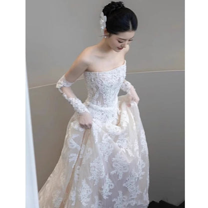 Lace A-Line Plain Wedding Tube Gown