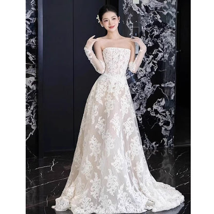 Lace A-Line Plain Wedding Tube Gown