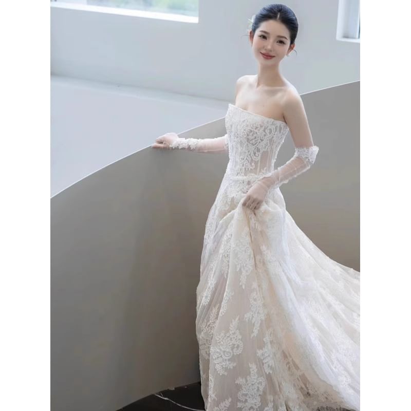 Lace A-Line Plain Wedding Tube Gown