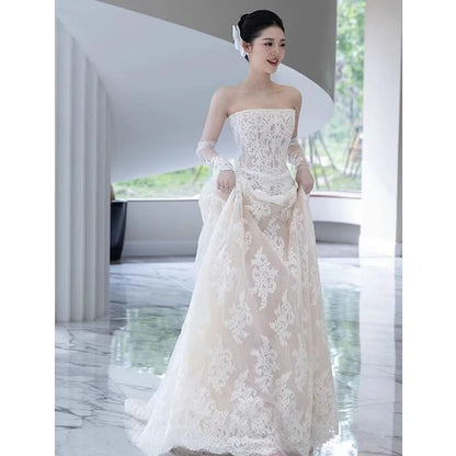 Lace A-Line Plain Wedding Tube Gown