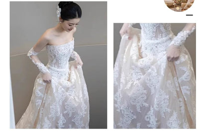 Plain Lace A-Line Tube Wedding Gown