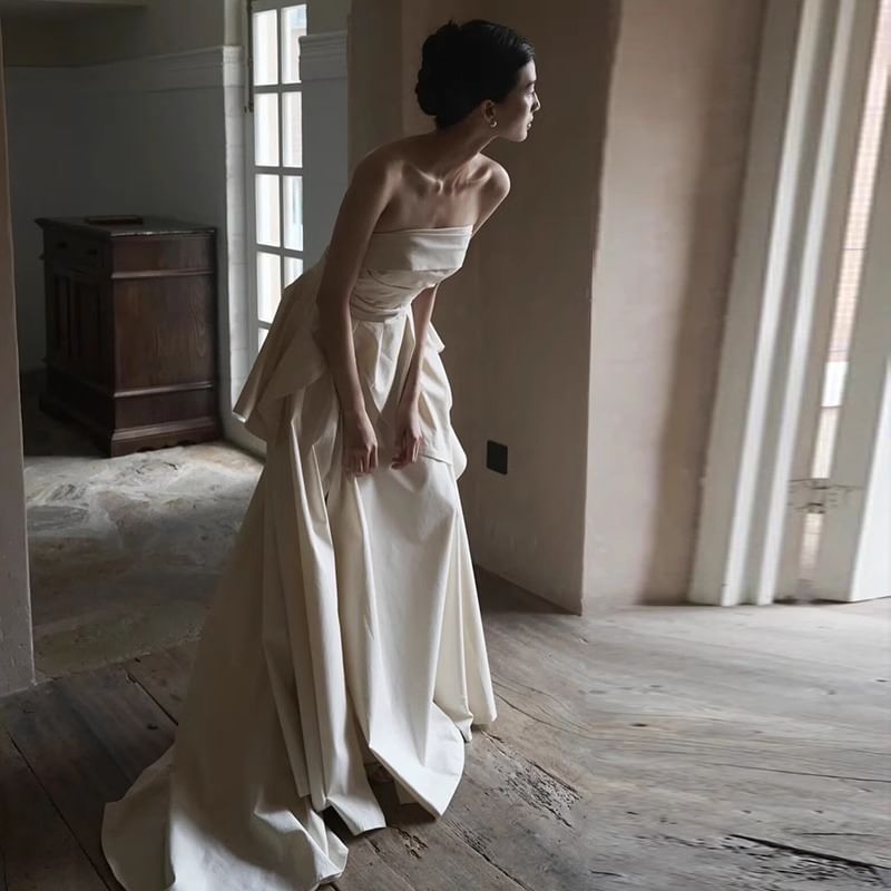 Tube Panel Wedding Gown Ruched A-Line Plain Slit