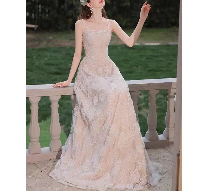 Square Wedding Neck Plain Jacquard A-Line Sleeveless Gown