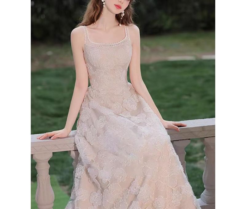 Square Wedding Neck Plain Jacquard A-Line Sleeveless Gown