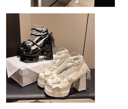 Jane Platform Bow Chunky Mary Heel Shoes