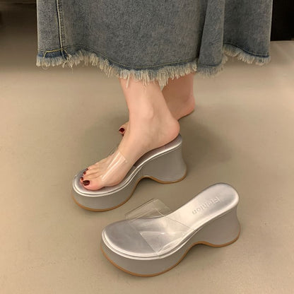 Platform Wedge PVC Sandals Heel Panel Slide