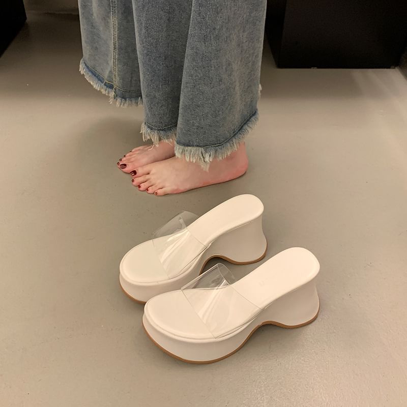 Platform Wedge PVC Sandals Heel Panel Slide